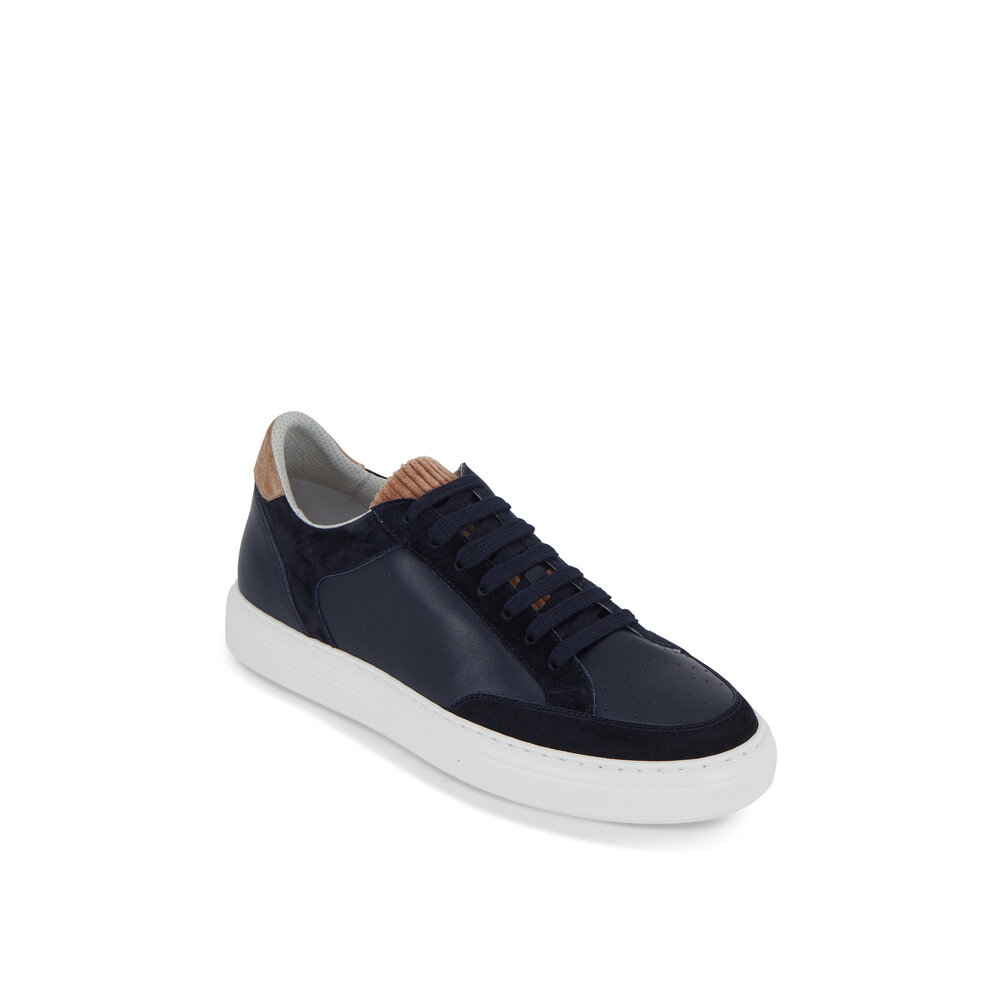 Brunello Cucinelli - Navy Blue Leather & Suede Low-Top Sneaker