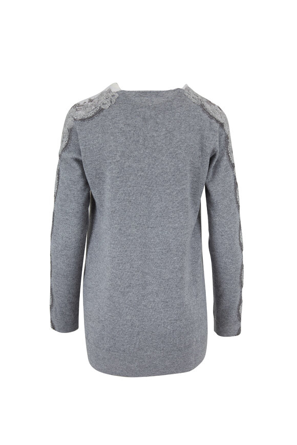 D.Exterior - Gray & Cream Cashmere Lace V-Neck Sweater
