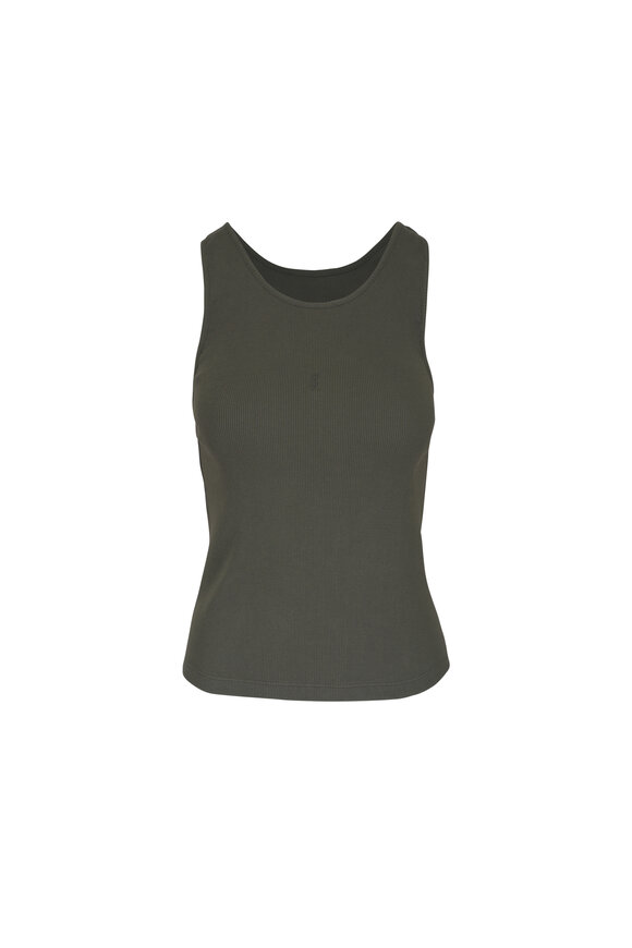 Saint Laurent Debardeur Embroidered Khaki Cotton Jersey Tank