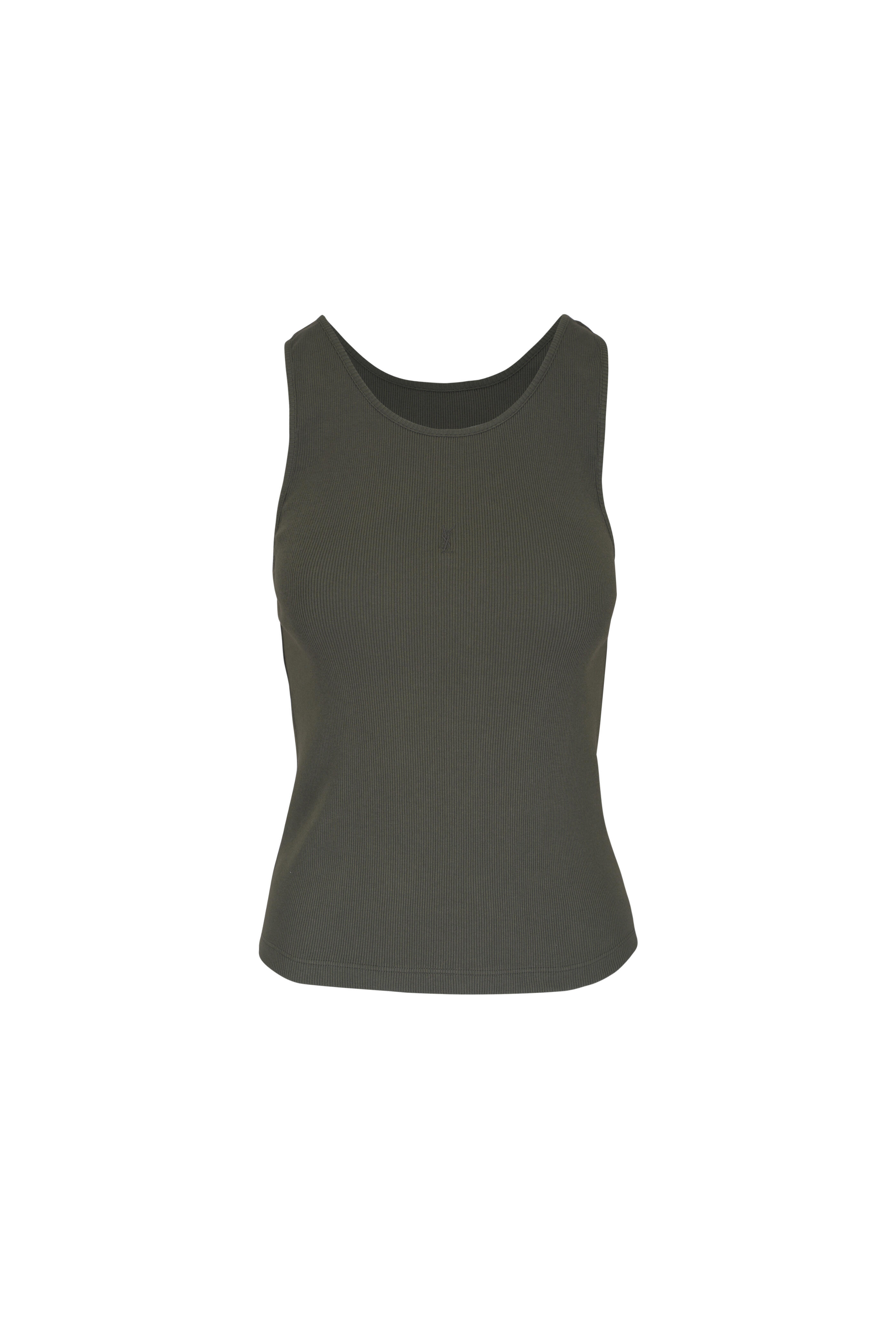 Saint Laurent - Debardeur Embroidered Khaki Cotton Jersey Tank