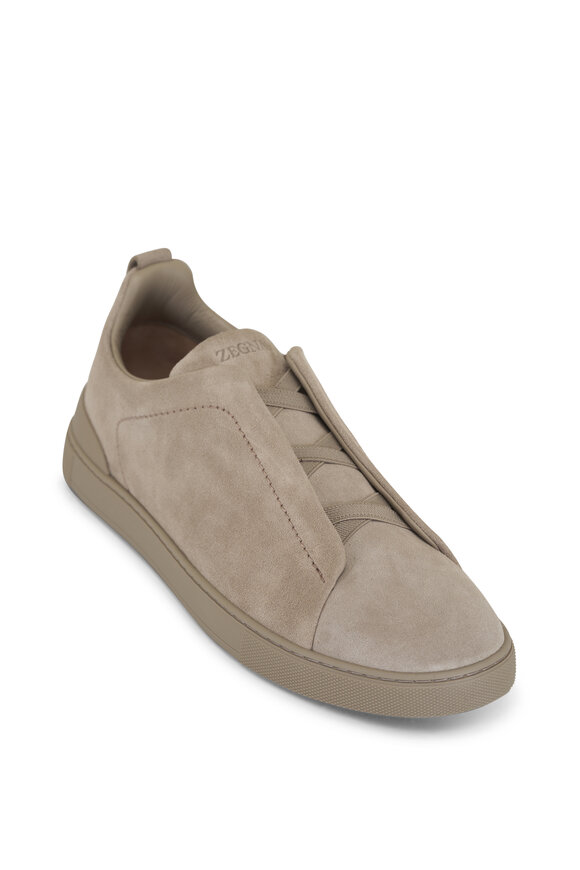 Zegna Triple Stitch Beige Suede Low Top Sneaker