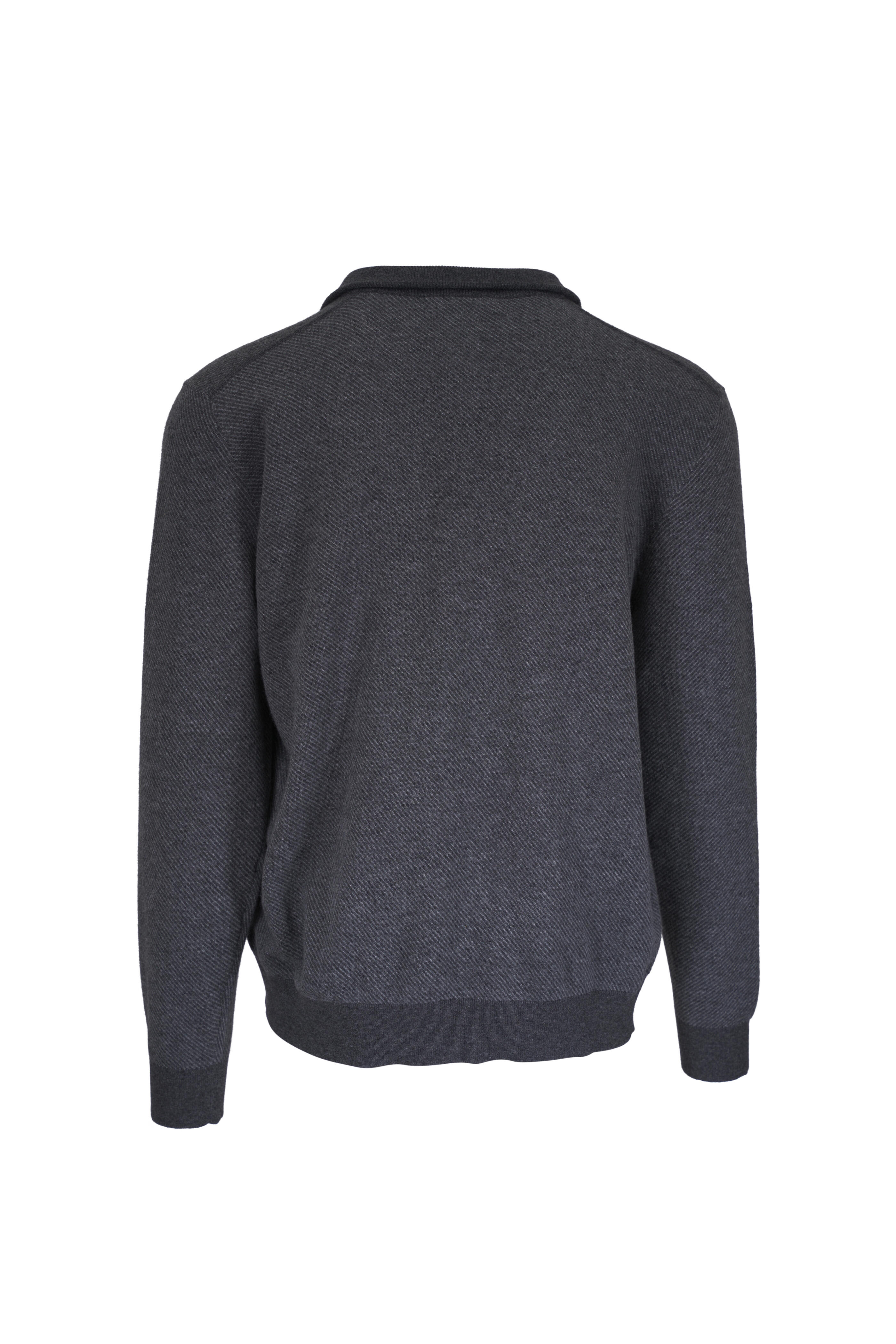 Loro Piana - Roadster Charcoal Gray Cashmere Quarter Zip - view 2