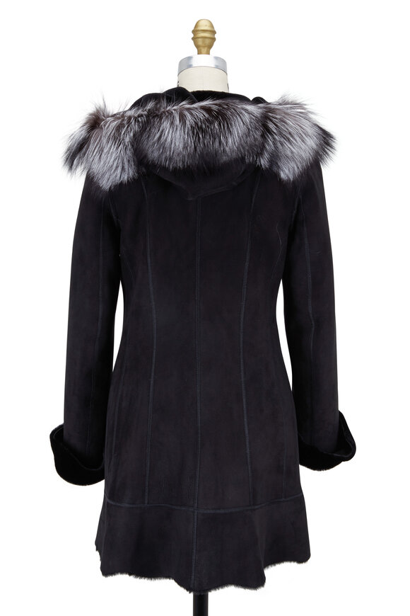 Viktoria Stass - Black Shearling & Fox Fur Hooded Coat