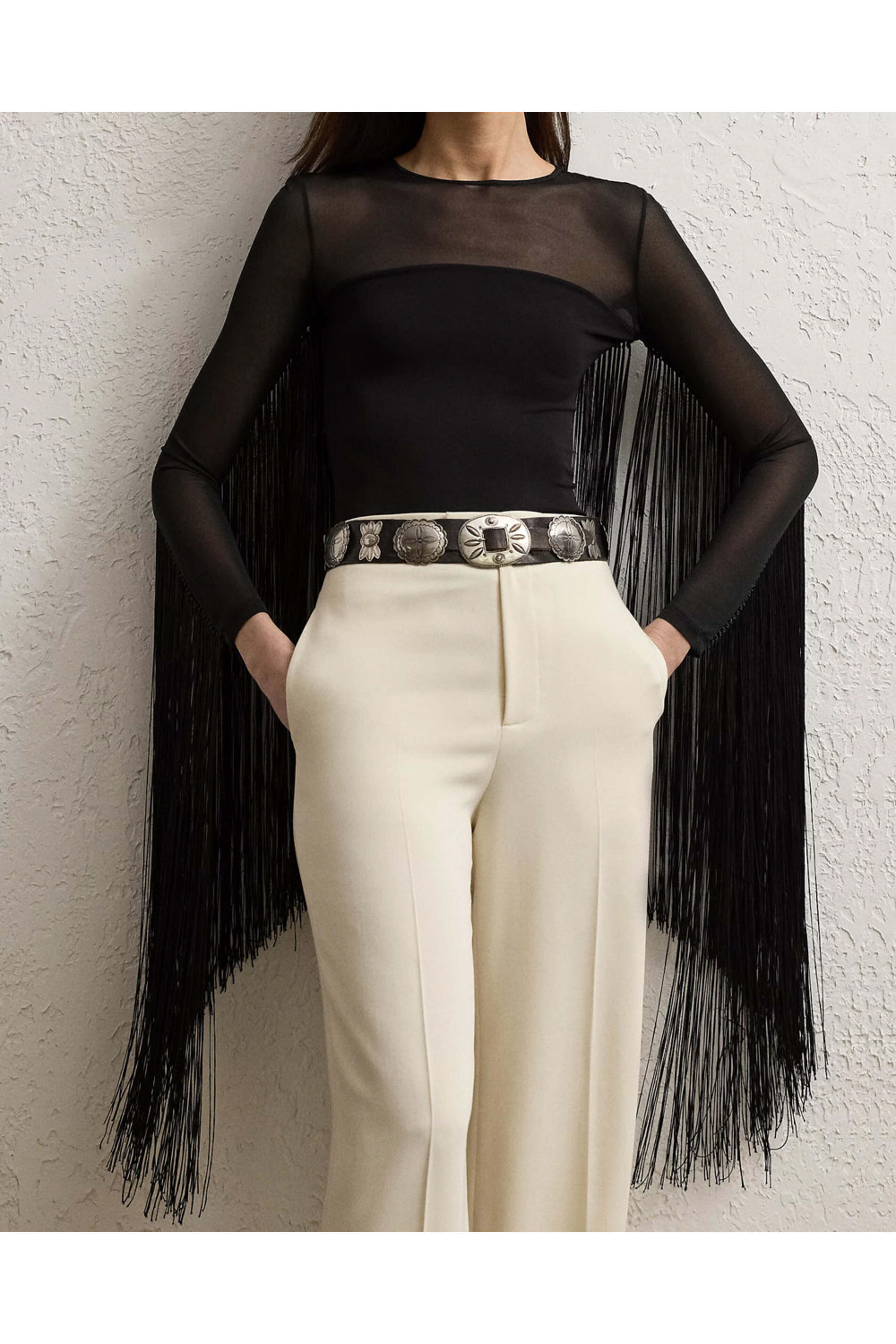 Ralph Lauren - Black Jersey Fringe Blouse