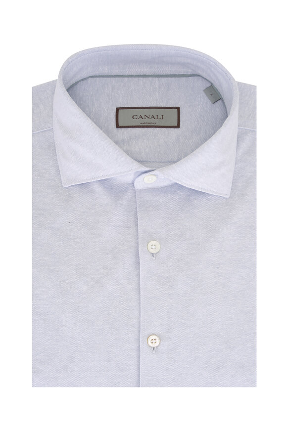 Canali Pale Blue Solid Cotton & Linen Jersey Sport Shirt