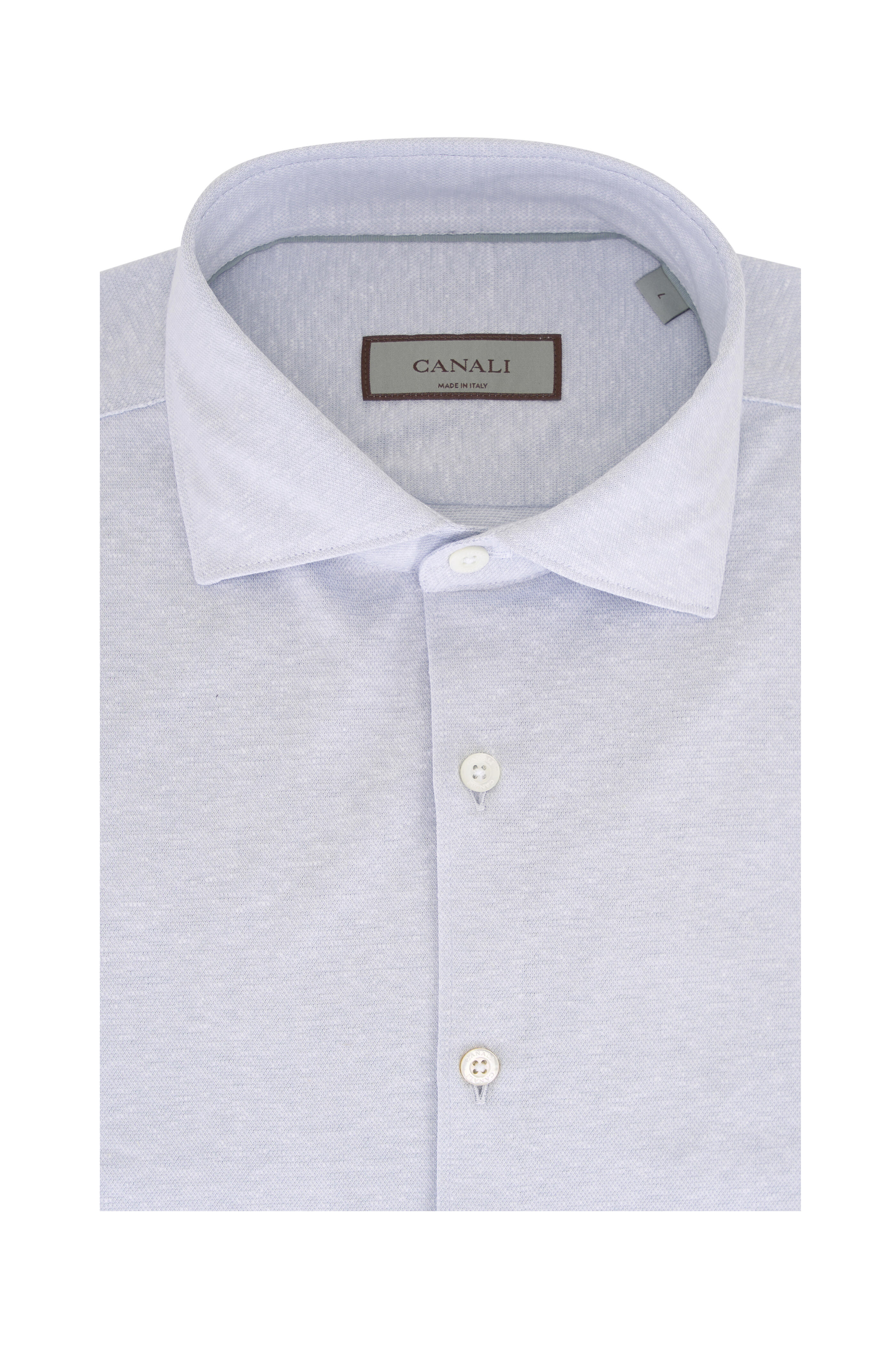Canali - Pale Blue Solid Cotton & Linen Jersey Sport Shirt
