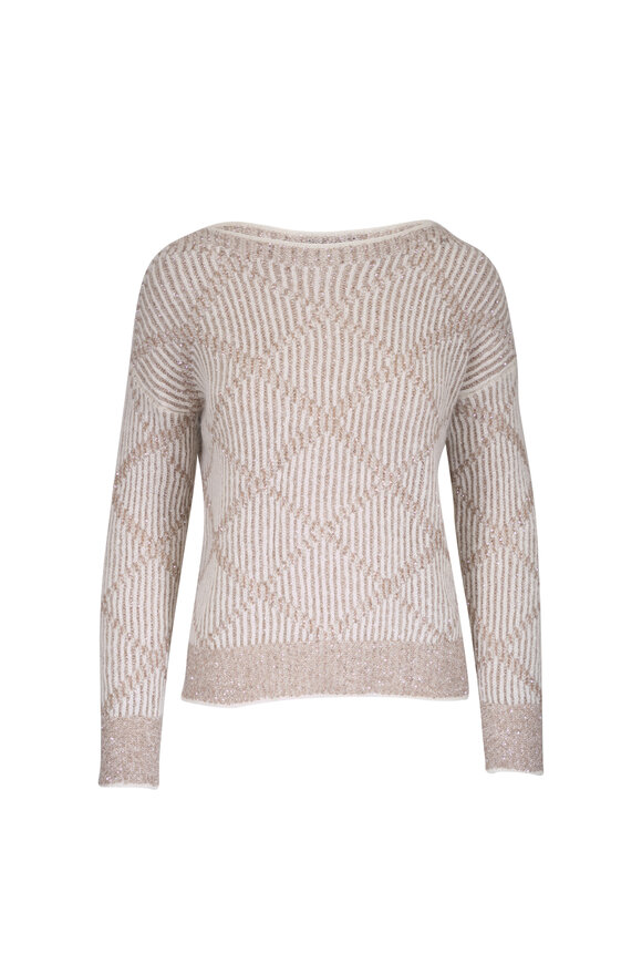 D.Exterior Plaster Diamond Pattern Paillette Ribbed Sweater