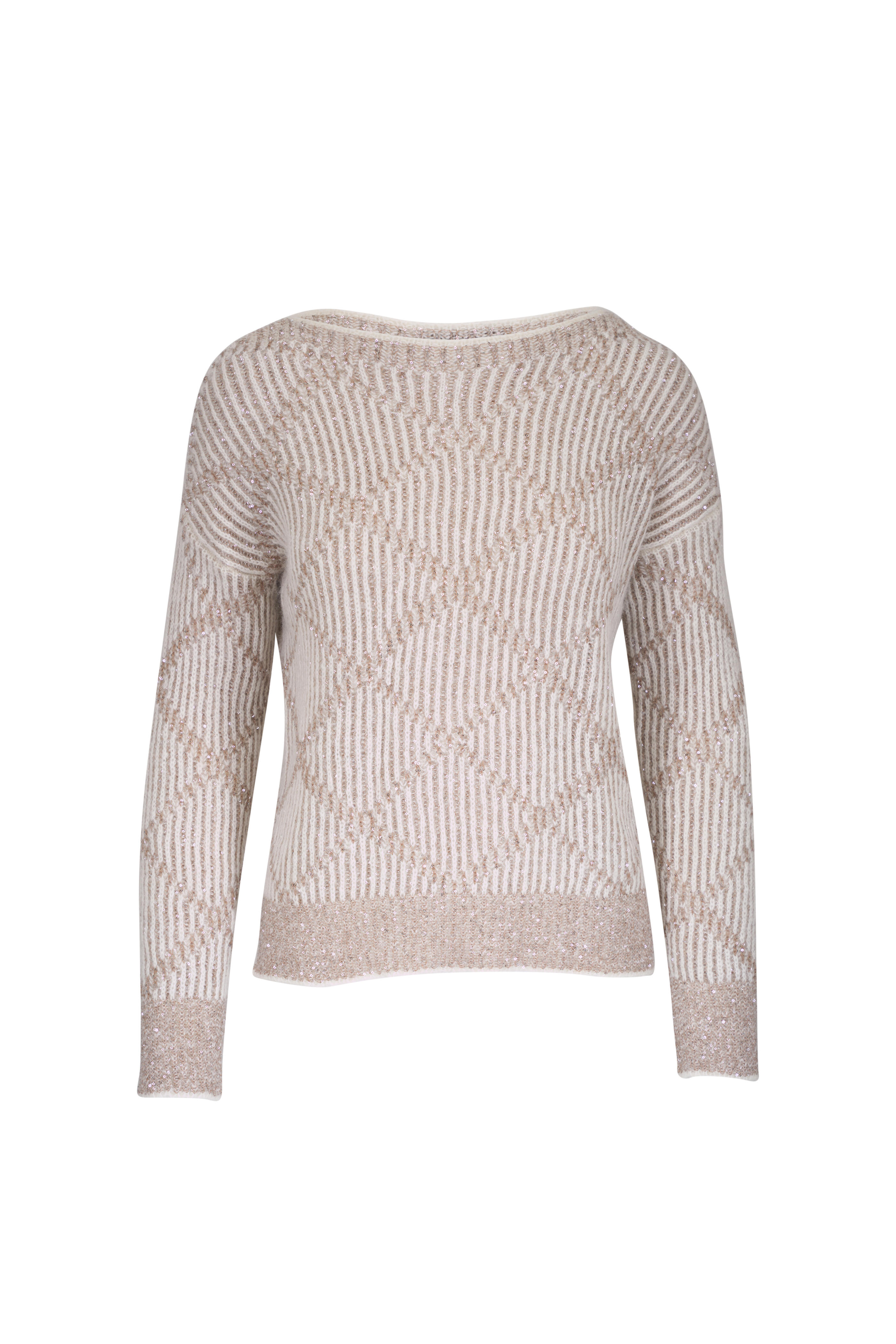 D.Exterior - Plaster Diamond Pattern Paillette Ribbed Sweater
