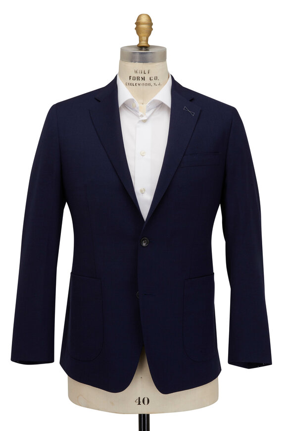 Atelier Munro - Navy Blue Solid Knit Informal Jacket
