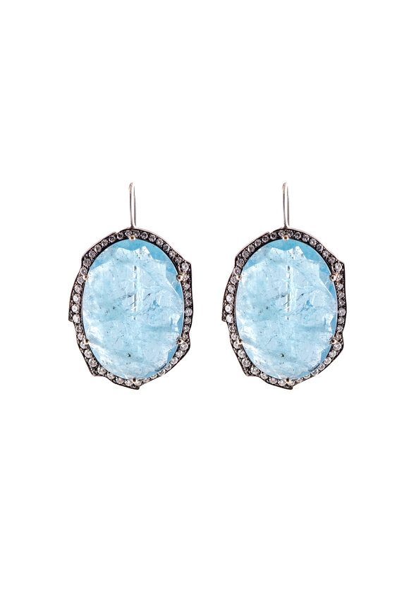 Sylva & Cie Aquamarine & Diamond Drop Earrings