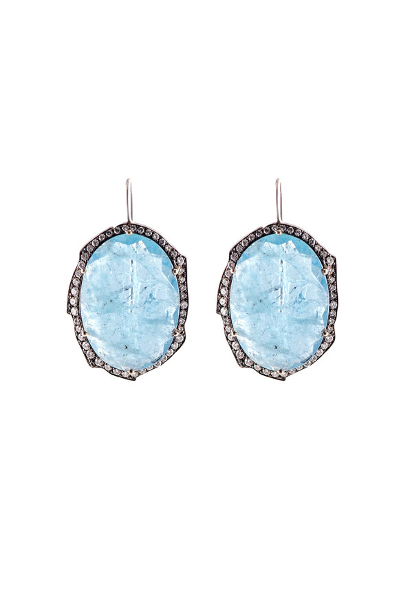 Sylva & Cie - Aquamarine & Diamond Drop Earrings