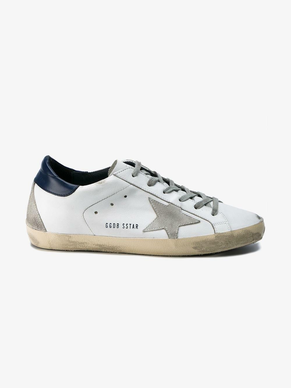 Golden Goose - Women's Superstar White Leather Navy Trim Sneaker