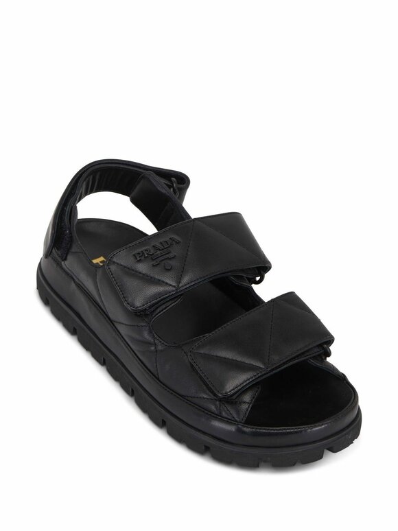 Prada - Black Padded Leather Double Strap Sandal, 20mm