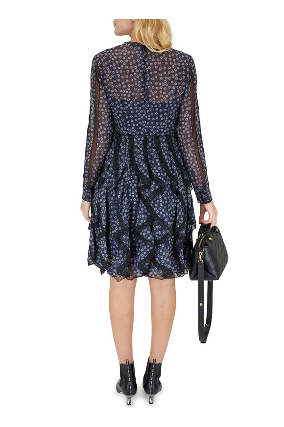 Fendi - Navy Silk Lace Inset Long Sleeve Dress