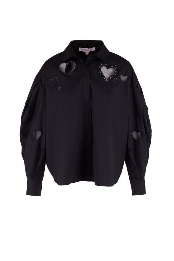 Carolina Herrera - Black Embroidered Heart Blouse