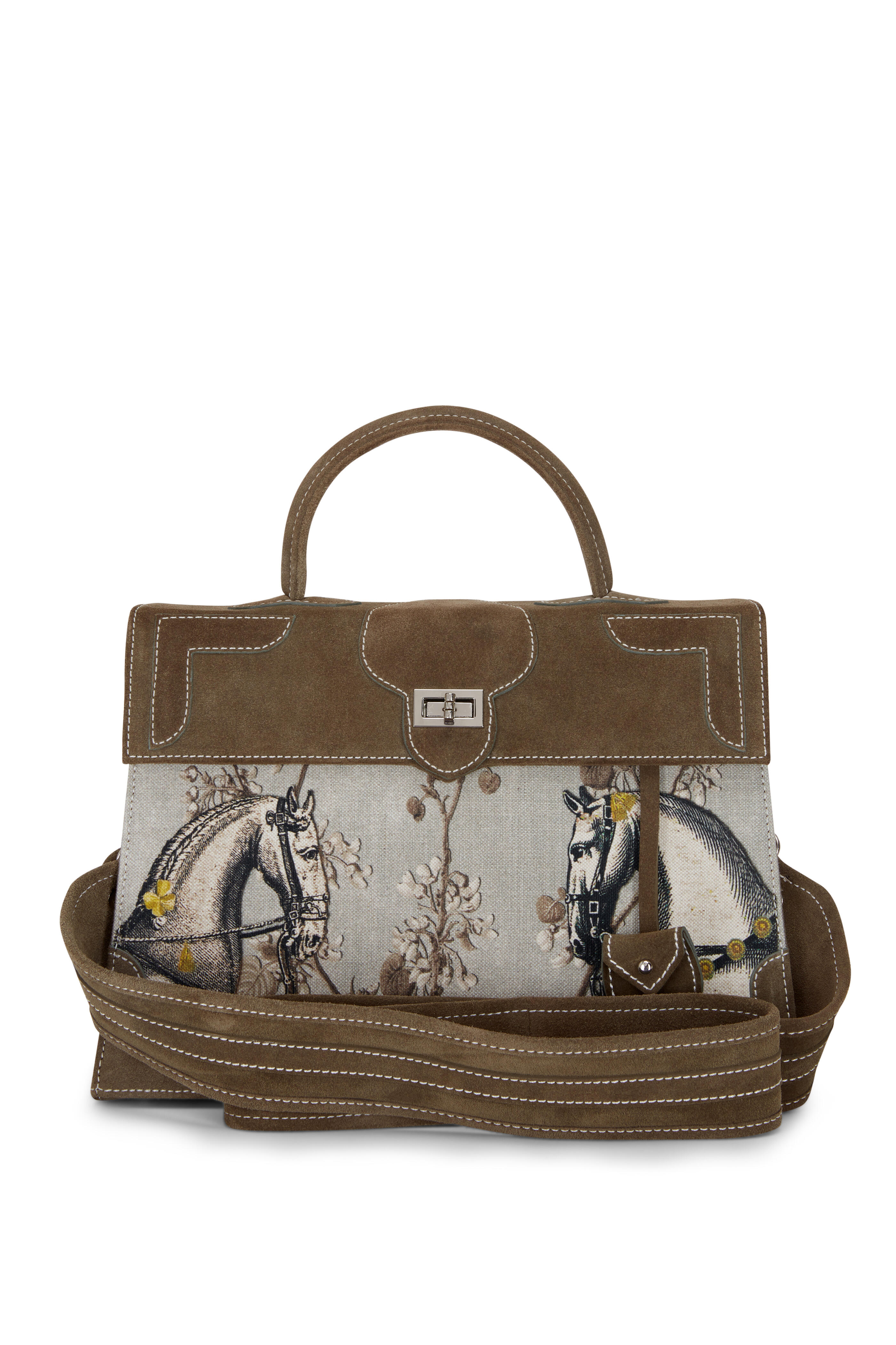 Marquise Paris - Lumière Khaki Suede Equestrian Shoulder Bag