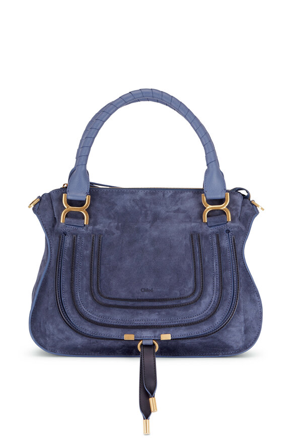 Chloé - Marcie Graphite Navy Suede Double Carry Bag