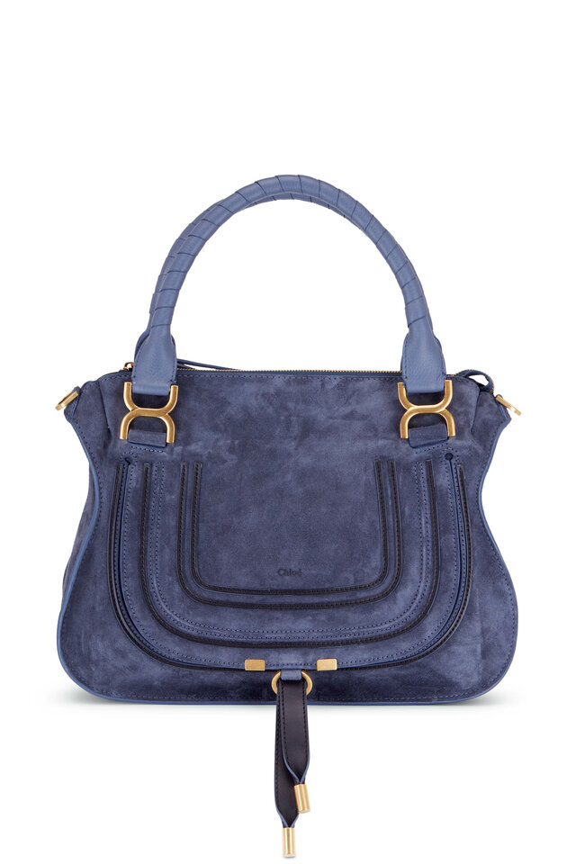 Chloé Marcie Mini Whipstitched Suede And Textured-leather Shoulder