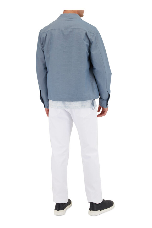 Zegna - Light Blue Cotton Blend Seersucker Overshirt 