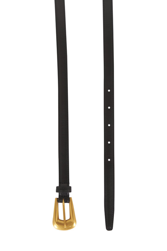 Saint Laurent Black Leather Thin Folk Buckle Belt, 15mm - view 2
