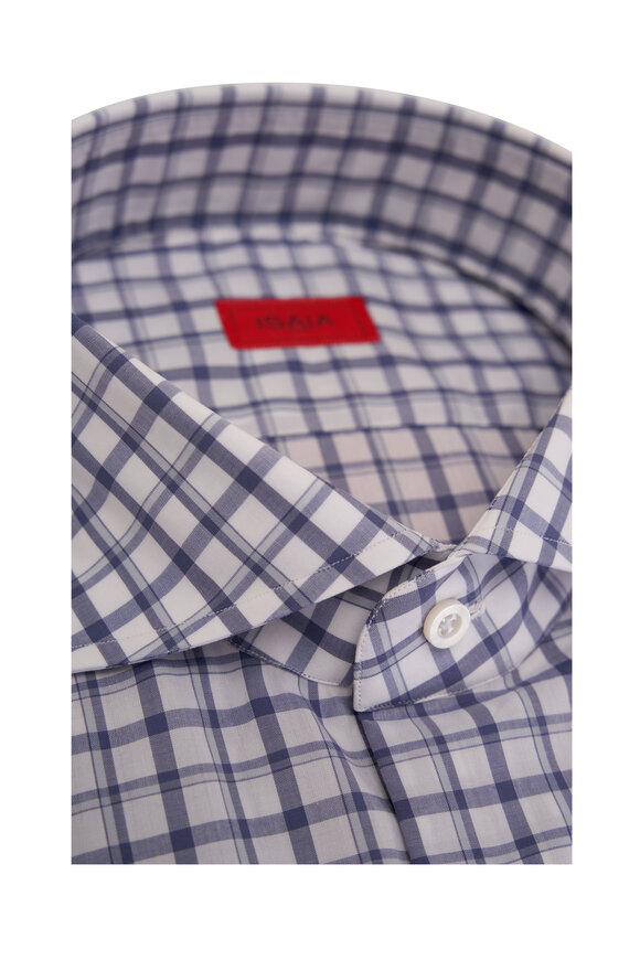 Isaia - Blue & White Check Cotton Dress Shirt