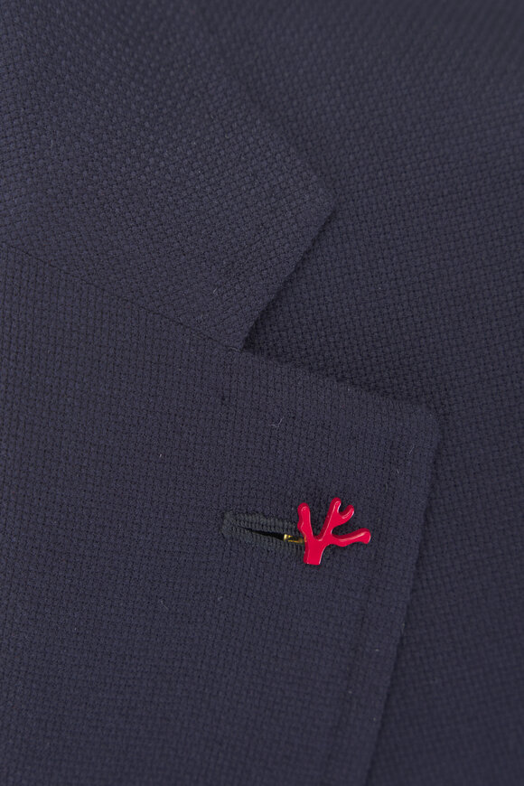 Isaia Capri Navy Wool Hopsack Sportcoat - view 3