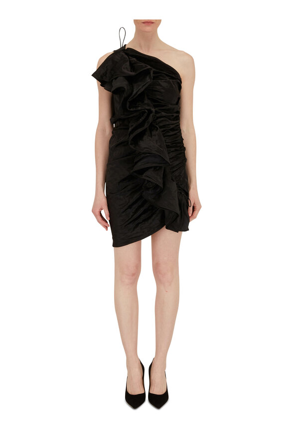 Bottega Veneta - Black Metal Satin Ruffle Dress