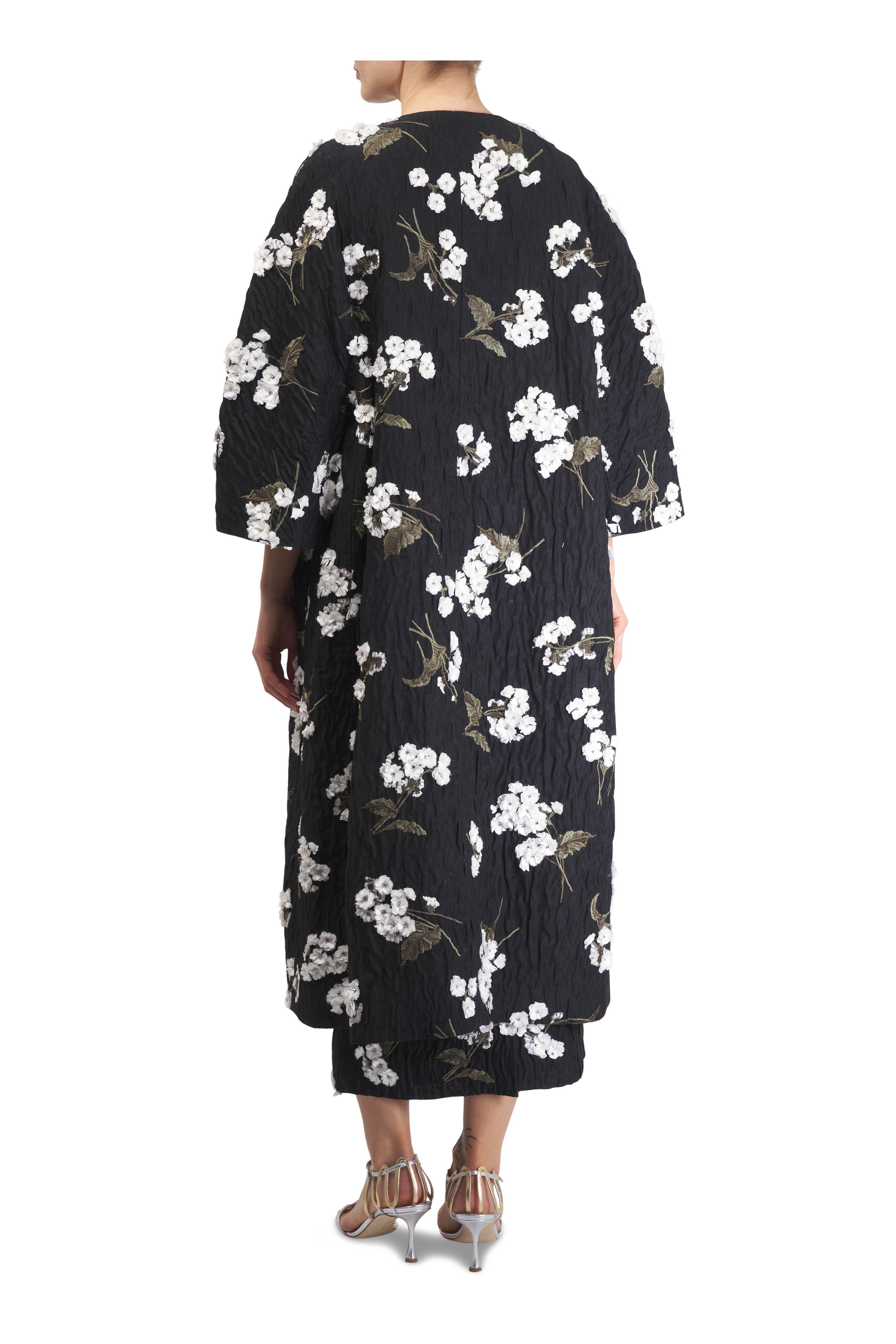 Erdem - Black Floral Embellished Evening Coat