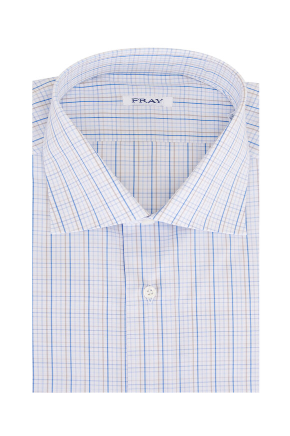 Fray Light Blue & Tan Check Cotton Dress Shirt - view 1