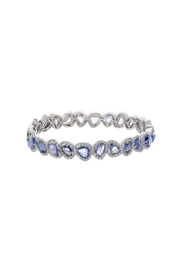 Diana M Jewels 18k White Gold Sapphire & Diamond Bangle Bracelet - view 1