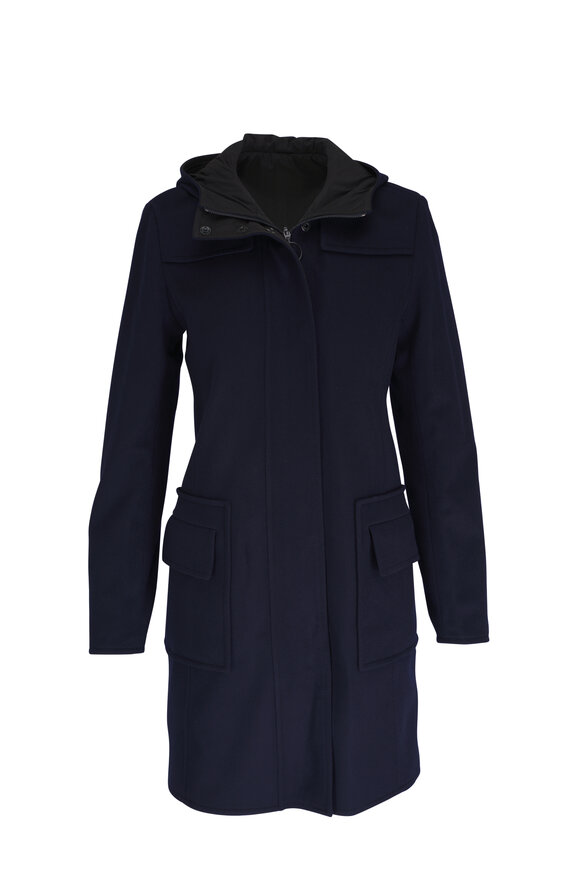 Akris Punto Navy Wool Hooded Coat