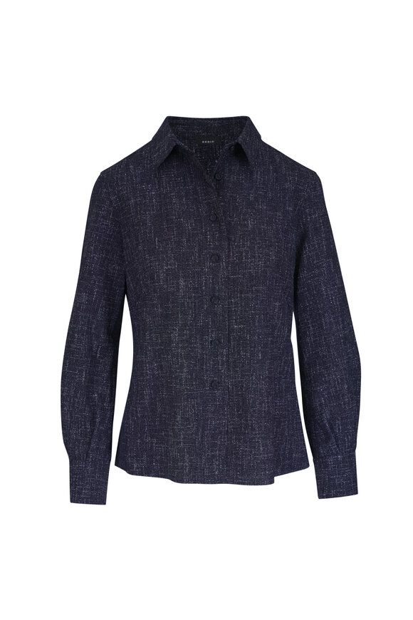 Akris Blue Textured Button Up Blouse - view 1
