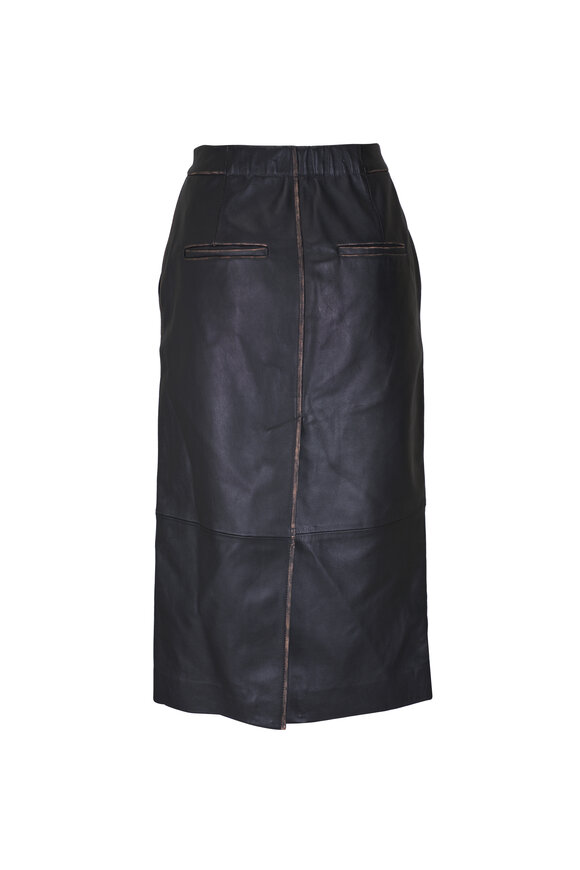 Vince - Vintage Black Leather Mid-Rise Pencil Skirt