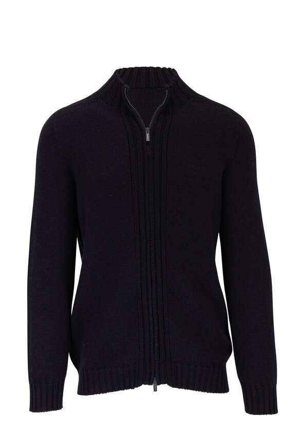 04651/ - Fisherman Navy Front Zip Wool Jacket