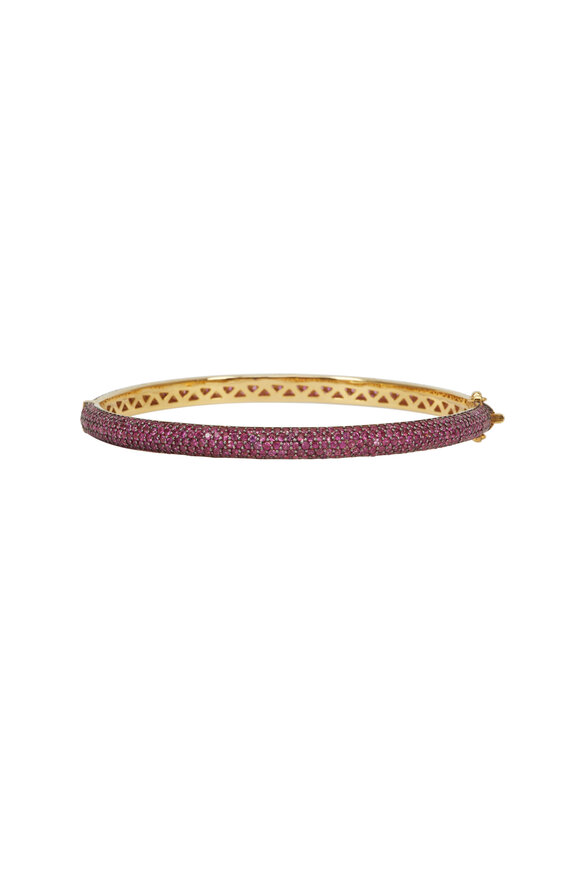 Loren Jewels - Gold & Silver Pink Sapphire Bangle Bracelet