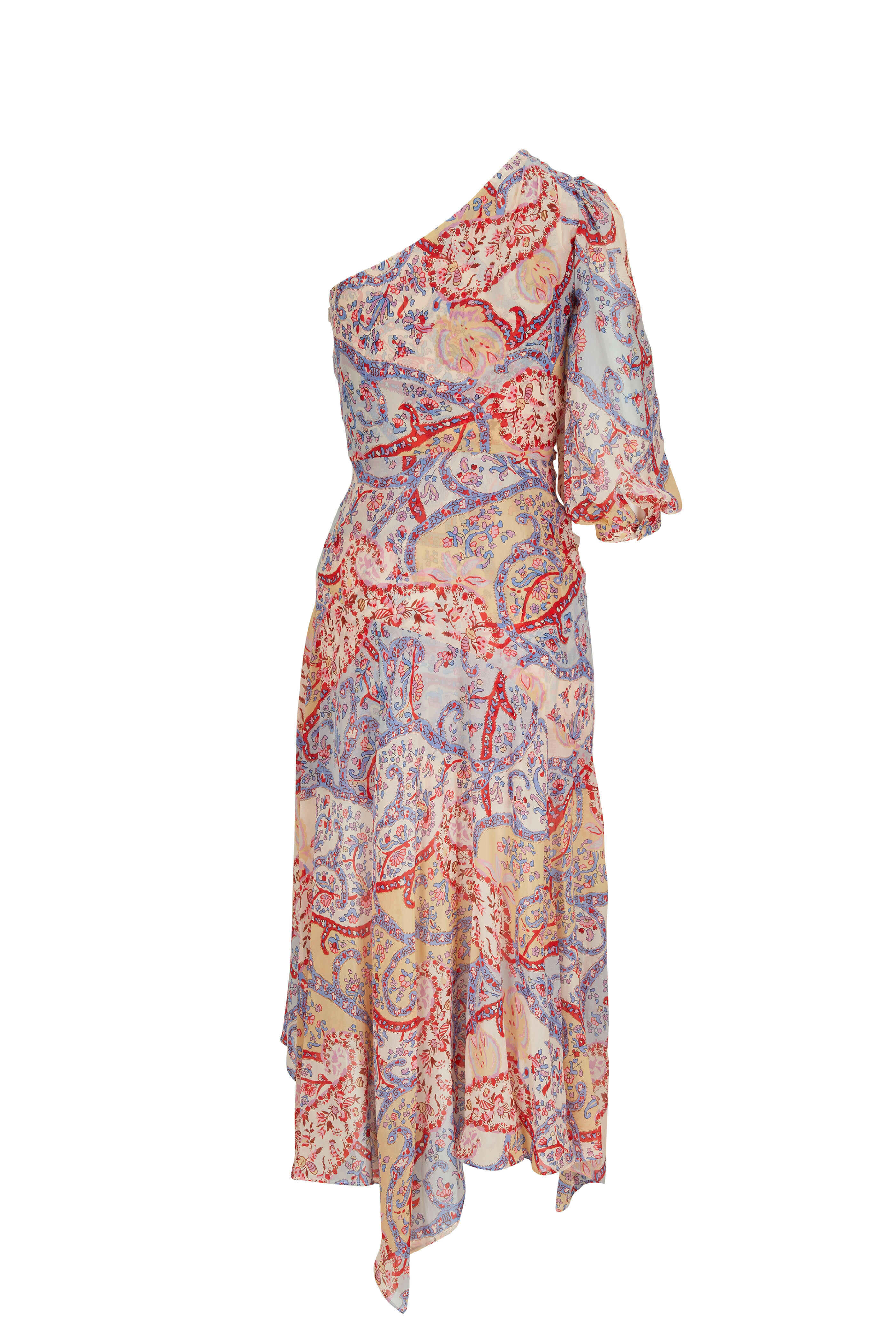 Veronica Beard - Kimber Paisley Multicolor One-Shoulder Dress