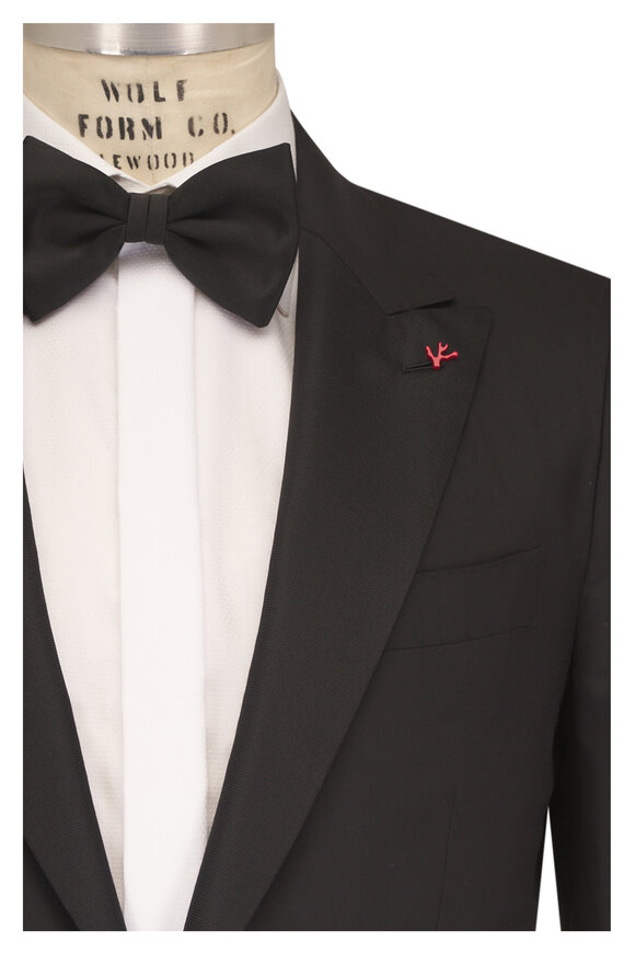 Isaia Black Peak Lapel Wool Tuxedo - view 1