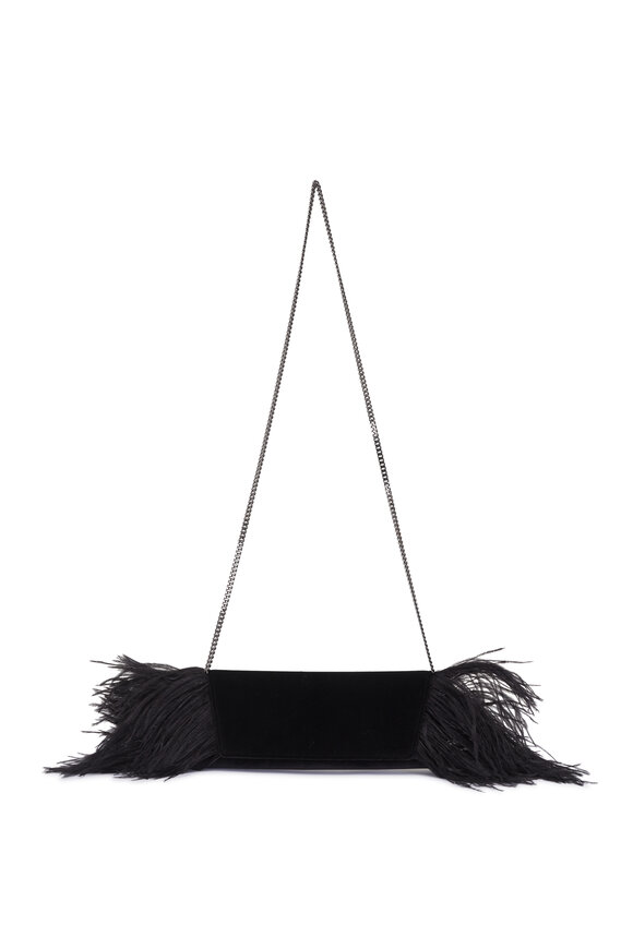 Akris Anouk Black Feather Trim Trapezoid Chain Clutch