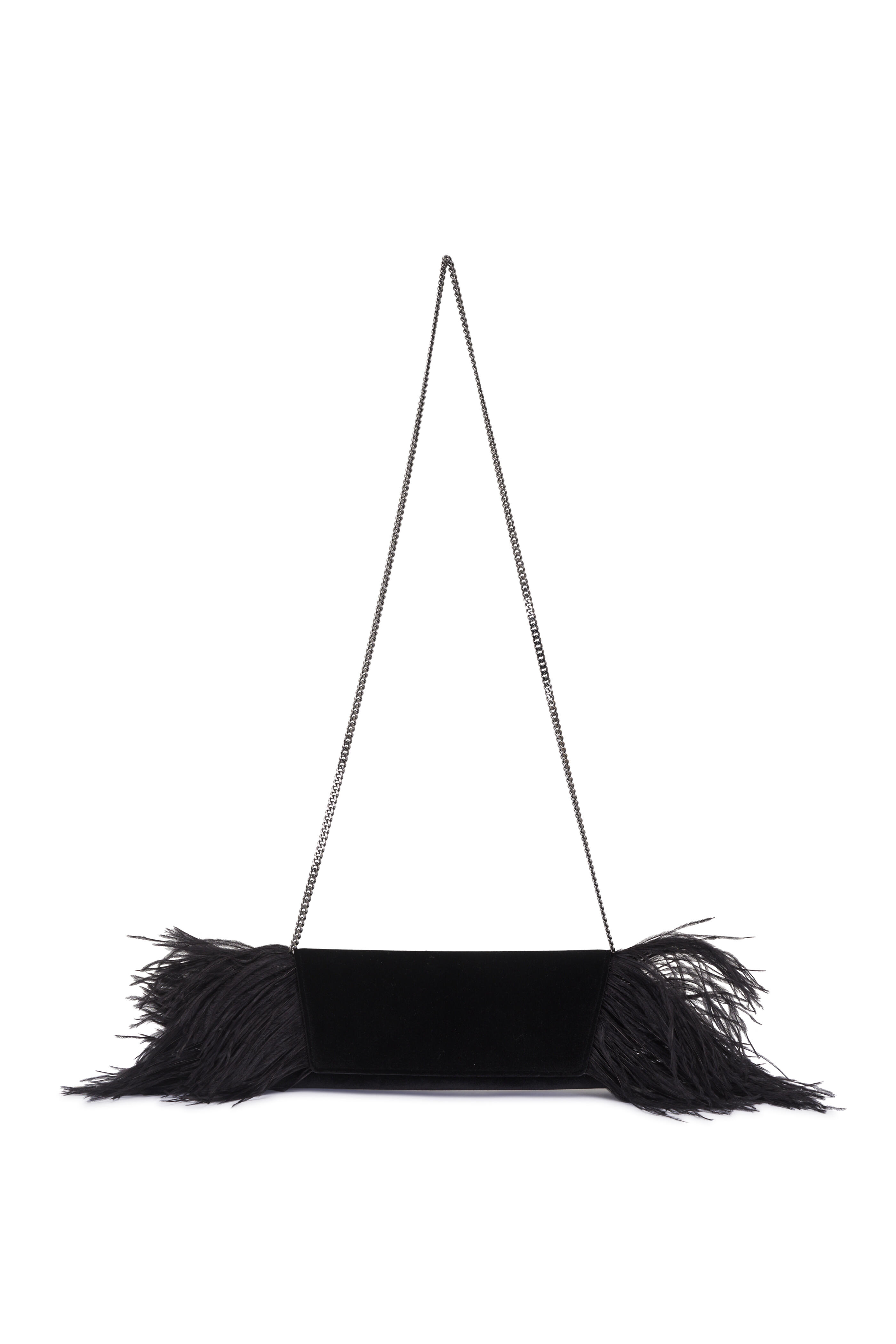 Akris - Anouk Black Feather Trim Trapezoid Chain Clutch