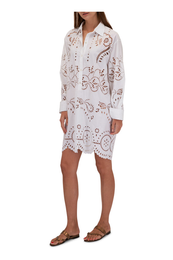 Nili Lotan - Mathilde White Embroidered Poplin Dress 