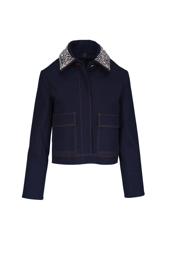 Veronica Beard Barrington Midnight Wash Embellished Denim Jacket