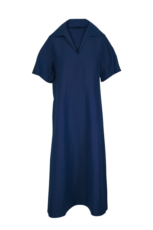 Lafayette 148 New York Blue Silk & Linen Center Seam Popover Dress