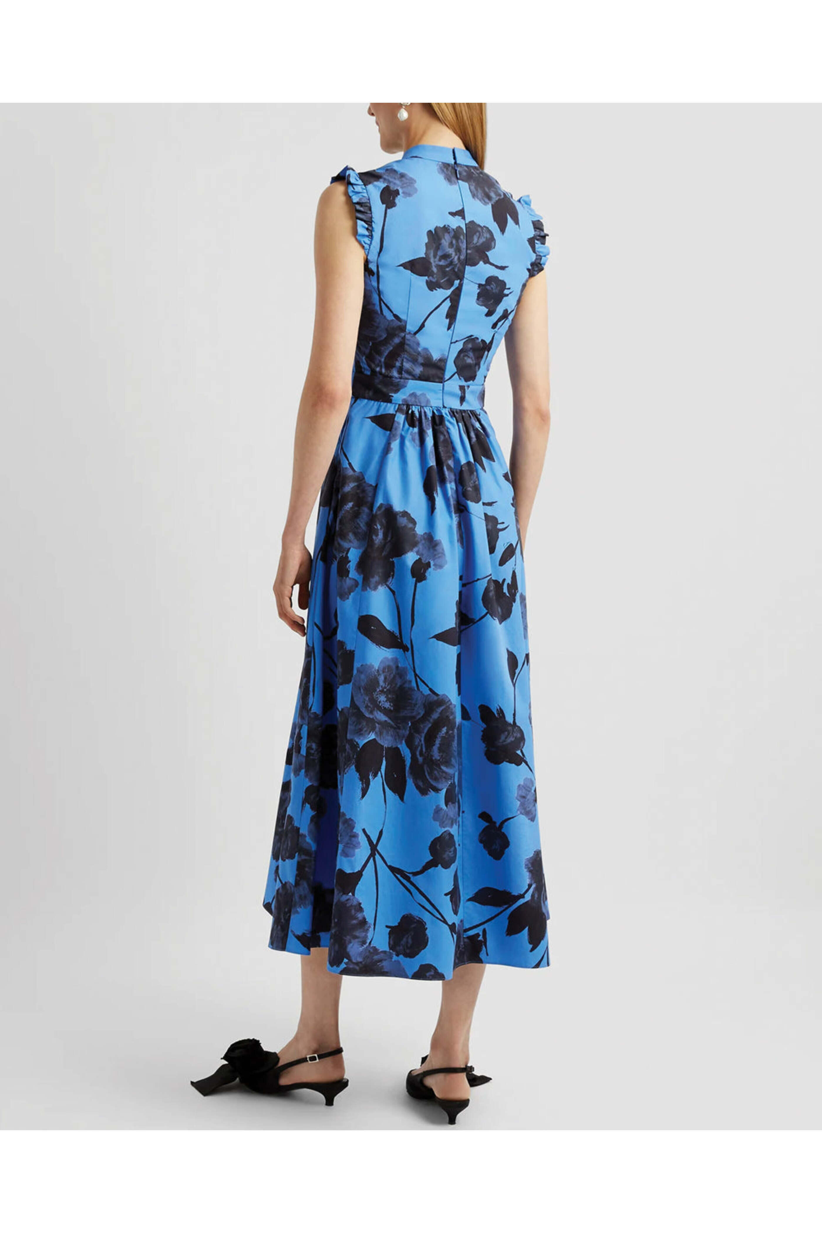 Erdem - Lupin Blue Sleeveless Ruffle Midi Dress | Mitchell Stores