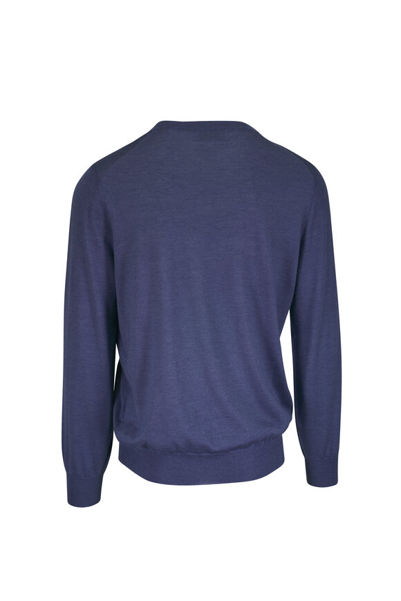 Brunello Cucinelli Denim Blue Cashmere & Silk Crewneck Sweater - view 3