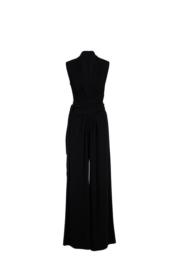 Michael Kors Collection - Palazzo Black Jersey Wrap Jumpsuit