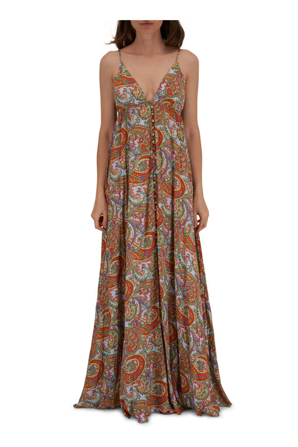 L'Agence - Stefani Light Blue Vintage Paisley Dress