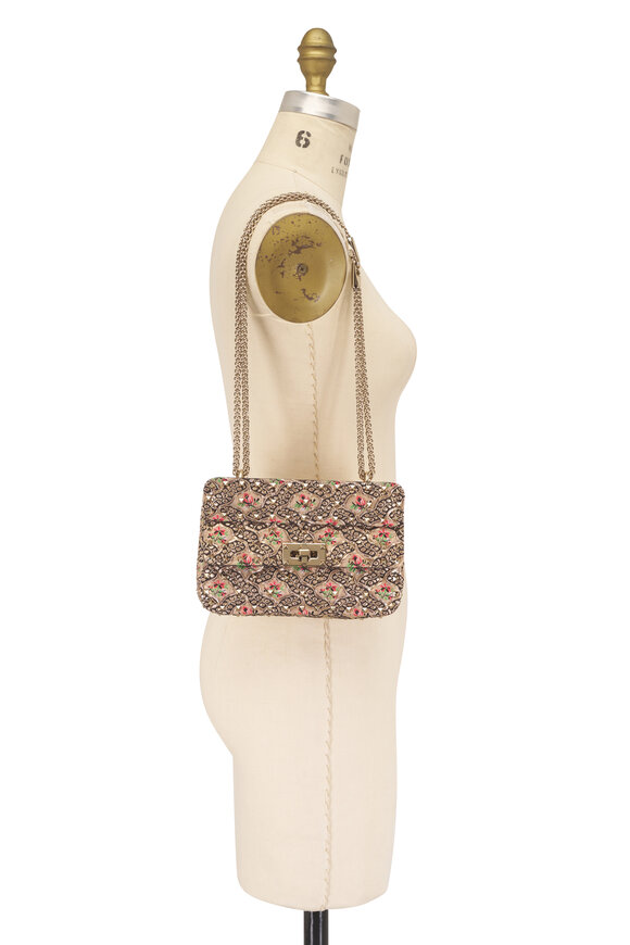 Valentino Garavani Small Floral Jacquard Rockstud Chain Shoulder Bag - view 7