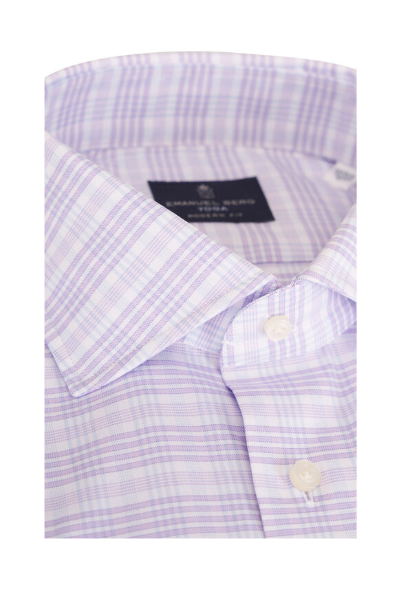 Emanuel Berg Yoga Lavender Check Cotton Dress Shirt - view 2