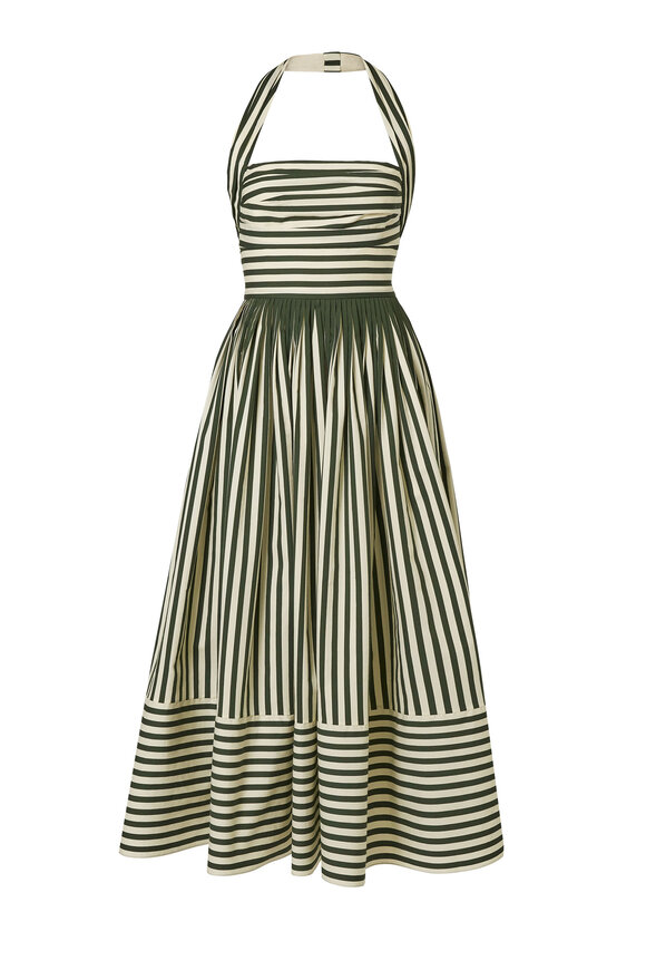 Carolina Herrera Ivory & Racing Green Stripe Halter Dress - view 6