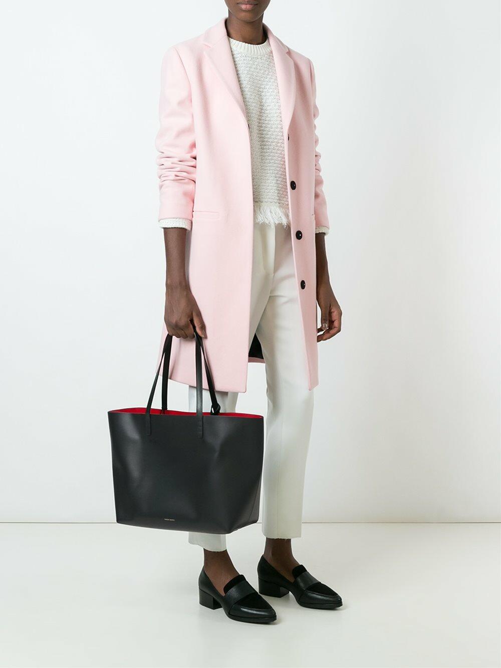 Mansur Gavriel Red-lined Large Leather Tote Bag in Black